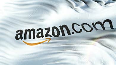 AMAZON.COM flag waving on sun. Seamless loop with highly detailed fabric texture