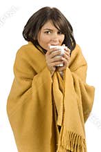 Ill woman with hot cup