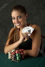 Beautiful Young Woman with Royal Flush