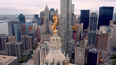 Aerial view of New York, Lower Manhattan. Residental and financial business buildings from above.