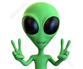 Green Cartoon Alien Showing Dual Peace Signs