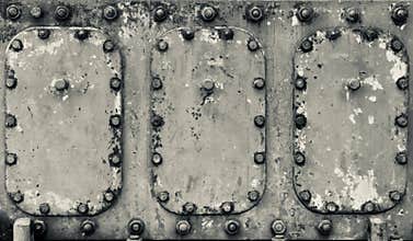Industrial machinery painted metal surface with heavy patina