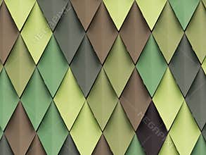 Rhombus in different shades of green and brown in the facade