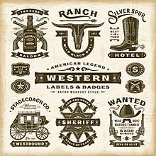 Vintage Western Labels And Badges Set