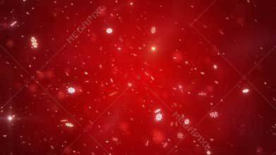 Christmas falling magic snow on a red background. Winter storm illustration with snowflakes.