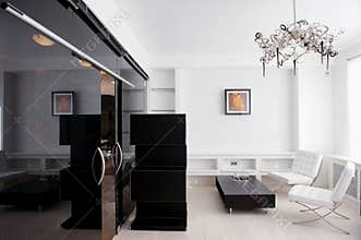 Meeting room of glass with leather furniture