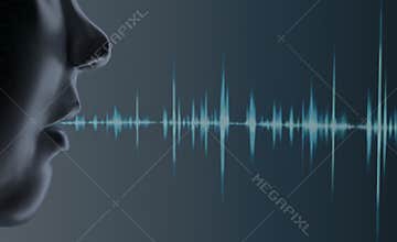 3d rendering head voice recognition system of blue ground