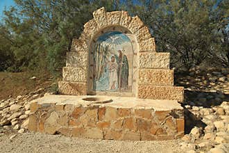 Monument in historical place of baptism of Jesus Christ in Jordan