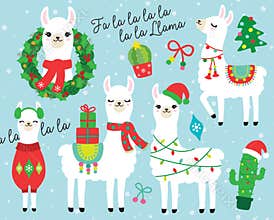 Christmas and Holidays Llama and Alpaca Vector Illustration