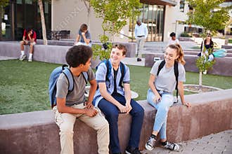 Group Of High School Students Hanging Out During Recess