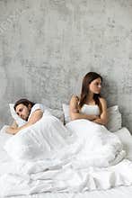 Upset lovers ignore each other having relationship problems