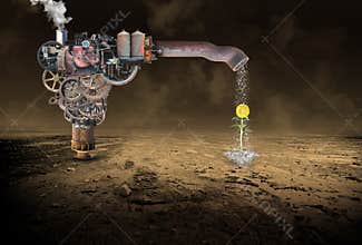 Surreal Rain Making Machine, Water, Flower, Steampunk