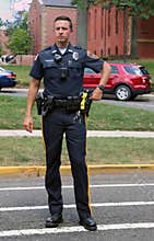 Policeman On Duty During An Event