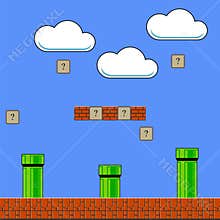 Old Game Background. Classic Arcade Design with Pipe and Brick