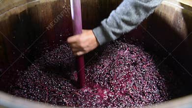 Wine mixing in barrel during fermentation process