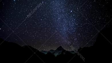 The movement of the stars in the night sky over Himalayas