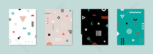 Set of 4 Placard with geometric bauhaus shapes. Retro abstract backgrounds.