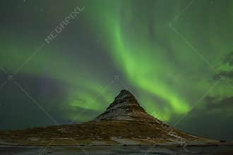 Aurora Borealis over Kirkjufell Mount
