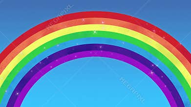 Seamless 4K Animation Of Rainbow With Sparkles On The Blue Sky.