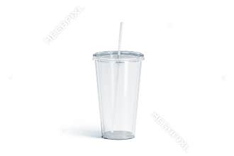Blank white transparent acrylic tumbler with straw mockup, isolated