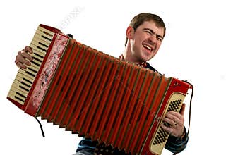 Funny man sing and play on accordion