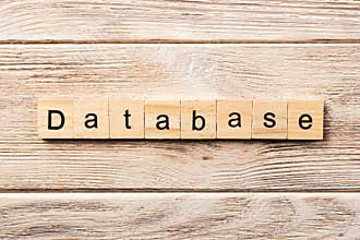 Database word written on wood block. database text on table, concept
