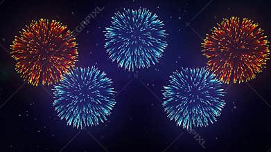 Fireworks display on magical sky background
