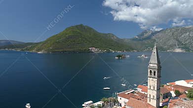 Aerial view of Boka Bay above old Perast in Montenegro