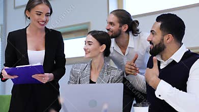 Business Success. Happy People Cheering At Office