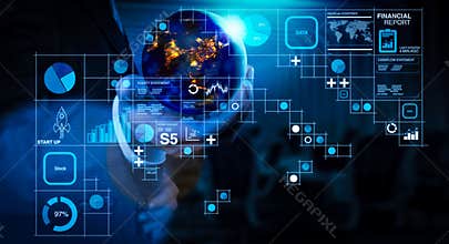 Financial report data of business operations balance sheet and income statement and diagram as Fintech concept