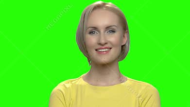 Close up portrait of beautiful smiling blond caucasian woman.