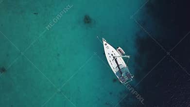 Caribbean boat yacht harbor Bonaire island aerial drone top view