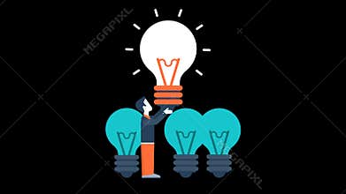 Business idea light bulb innovation animation transparent vector motion graphics