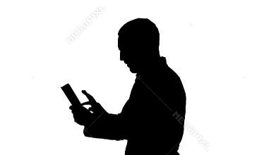 Silhouette Healthcare, medical and technology. Doctor talking to a patient using tablet.