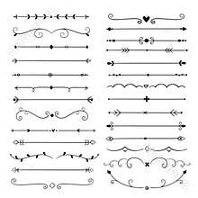 Hand drawn dividers. Line design elements vintage borders. Calligraphic ornate decoration. Retro divider, separator