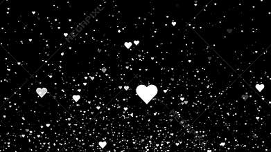 White hearts flying on the black background. Valentine`s day motion background. 4K