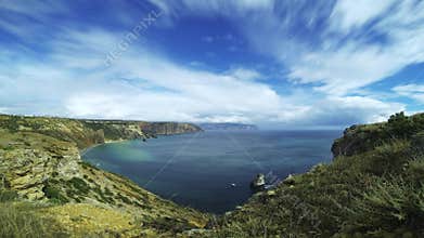 Amazing seascape beautiful clear natural sea surrounded by high mountain timelapse