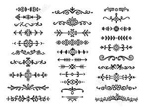 Decorative dividers. Text lines vintage hand drawn border decoration design elements dividing line doodle vector