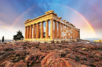 Athens, Greece - Acropolis with rainbow