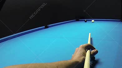 Pool billiards game - pocketing the eight - cue POV