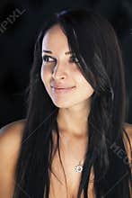 Brunette girl with beautiful facial features