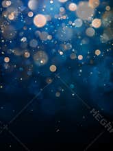 Blurred bokeh light on dark blue background. Christmas and New Year holidays template. Abstract glitter defocused