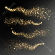 Golden glittering magic star trail with shimmer particles isolated on transparent background. Sparkle magic fairy