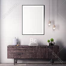 Mock up poster frame in Interior, modern style, 3D illustration
