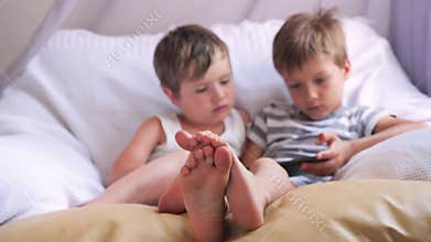 Digital future and kids. Kids with tablet Alternative education concept Social communication disorder. Preschoolers with