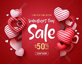 Valentines day sale vector banner. Sale discount text for valentines day