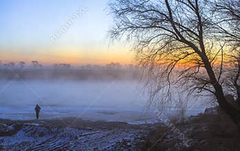 Sunrise at Rime island in Jilin, China