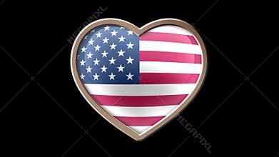 USA flag heart isolated on black luma matte. Patriotism