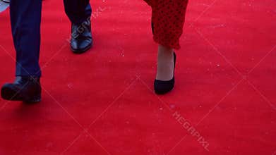 Celebrities are walking on the red carpet, close up