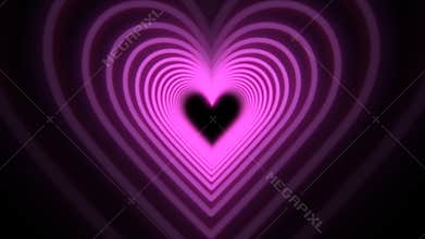 Beautiful Abstract Purple Hearts Travelling through Futuristic Tunnel.